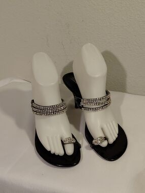 Blossom Collection Rhinestone Embellished Thong Heels
